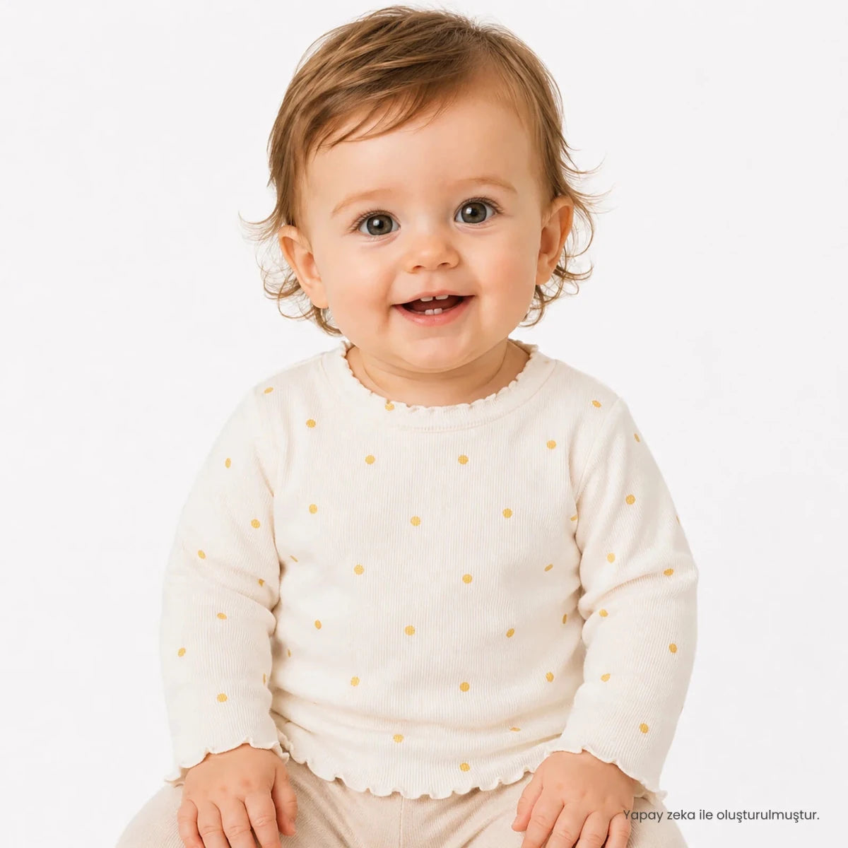 HelloBaby Polka Dot Print Long Sleeve Baby T-Shirt (3-6 Months to 2-3 Years) Ecru Printed - ebebek