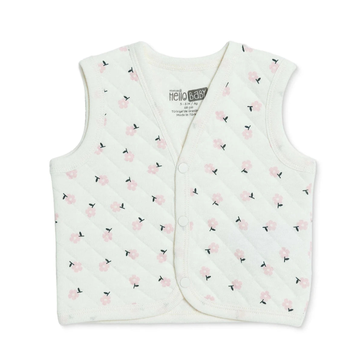 HelloBaby Animal Print Crew Neck Quilted Baby Gilet (1-3 Months to 18 Months-2 Years) Ecru Printed - ebebek
