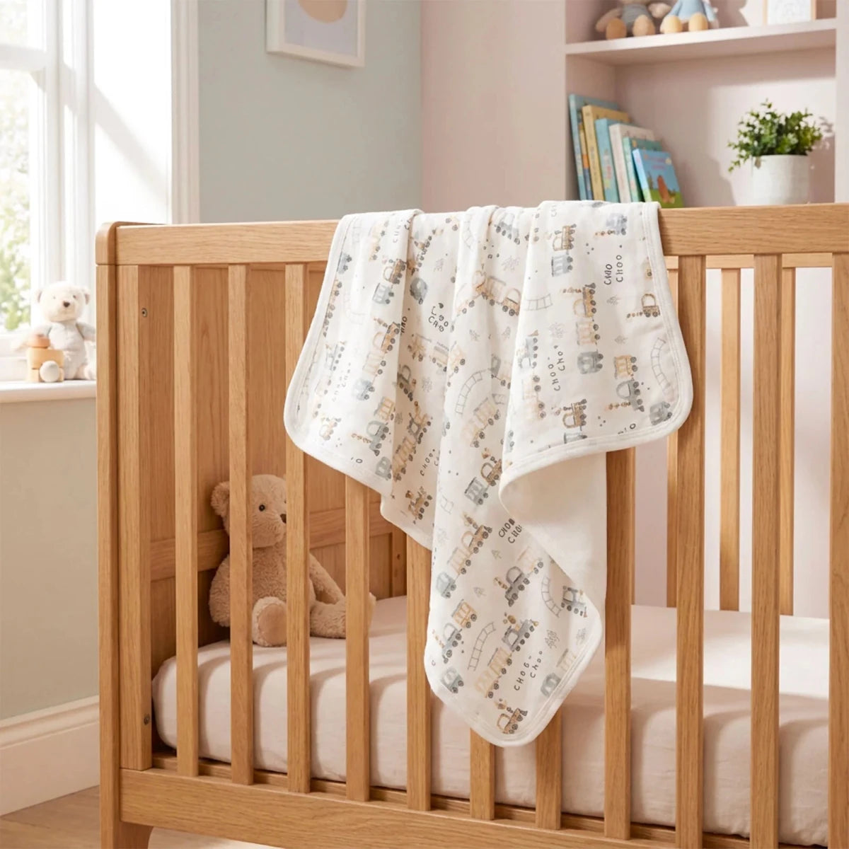 Little Dreams Vehicle Print Jersey Baby Blanket (80 x 90 cm) Ecru - ebebek