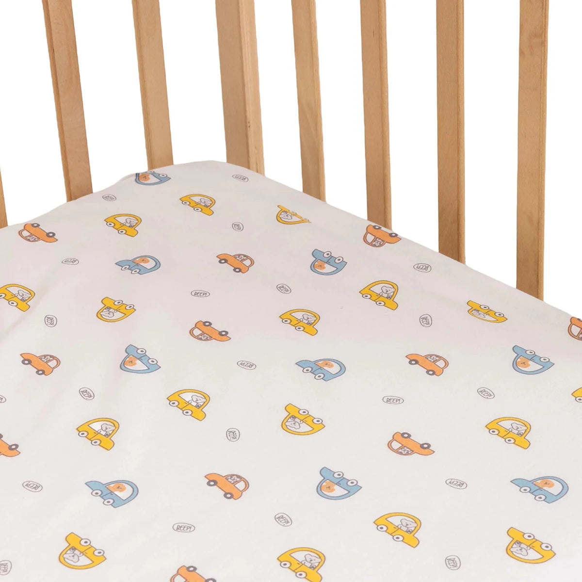 Little Dreams Car Print Fitted Cot Bed Sheet (70 x 140 cm) Ecru Printed - ebebek