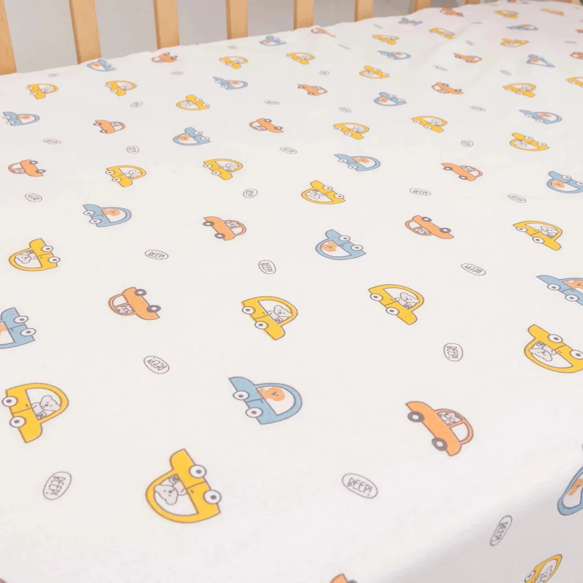 Little Dreams Car Print Fitted Cot Bed Sheet (70 x 140 cm) Ecru Printed - ebebek