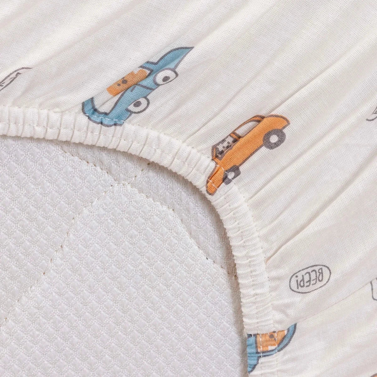 Little Dreams Car Print Fitted Cot Bed Sheet (70 x 140 cm) Ecru Printed - ebebek