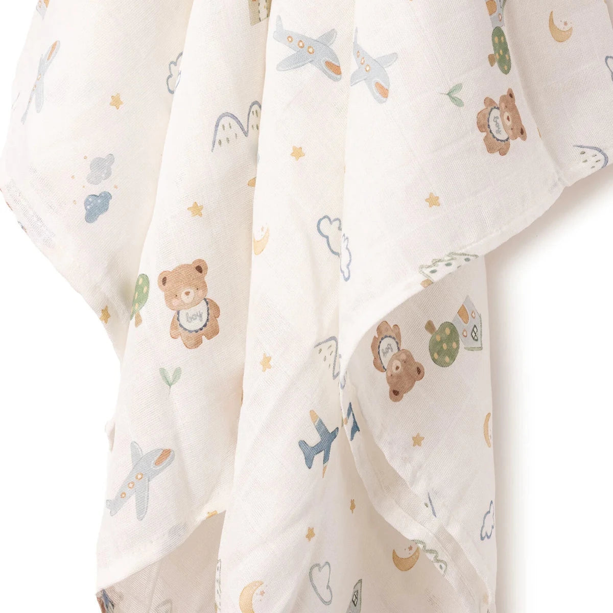 Little Dreams Bear Print Muslin Baby Blanket (100 x 110 cm) Ecru - ebebek