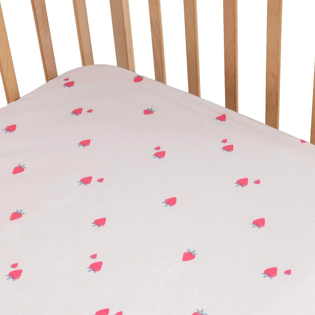 Little Dreams Strawberry Print Fitted Cot Bed Sheet (70 x 140 cm) Pink Printed - ebebek