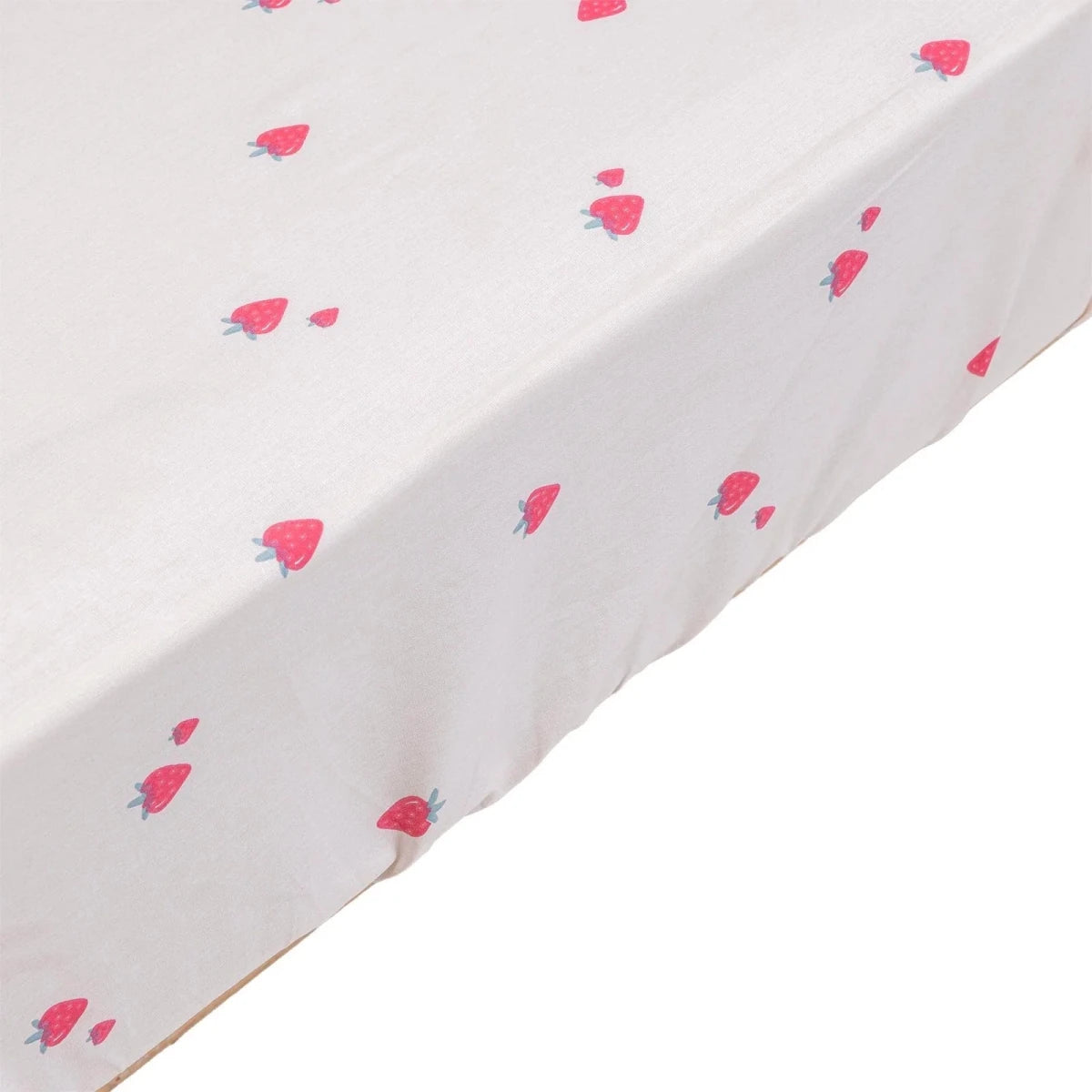 Little Dreams Strawberry Print Fitted Cot Bed Sheet (70 x 140 cm) Pink Printed - ebebek
