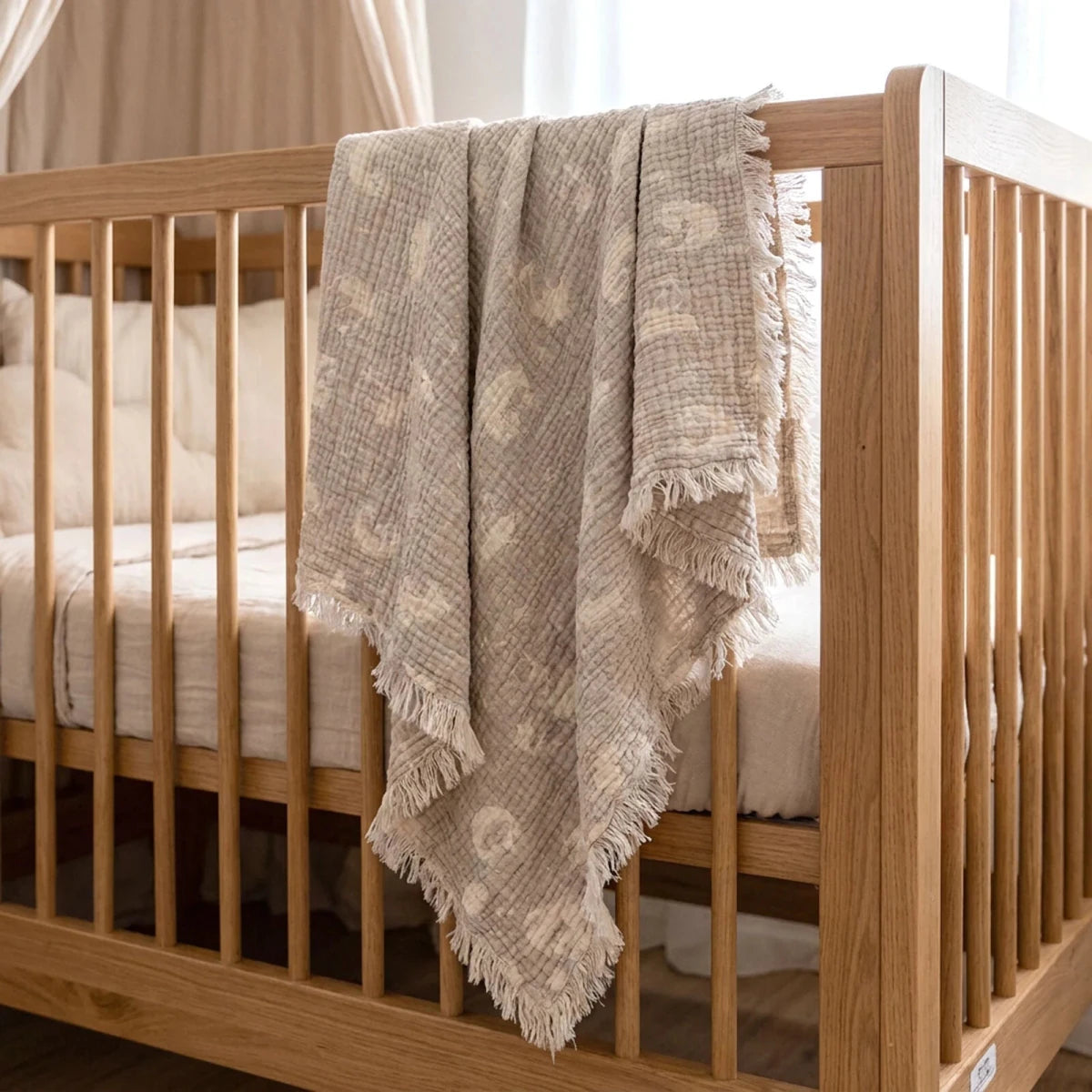 Mollia Moon & Star Print Muslin Baby Blanket (80 x 100 cm) Grey - ebebek