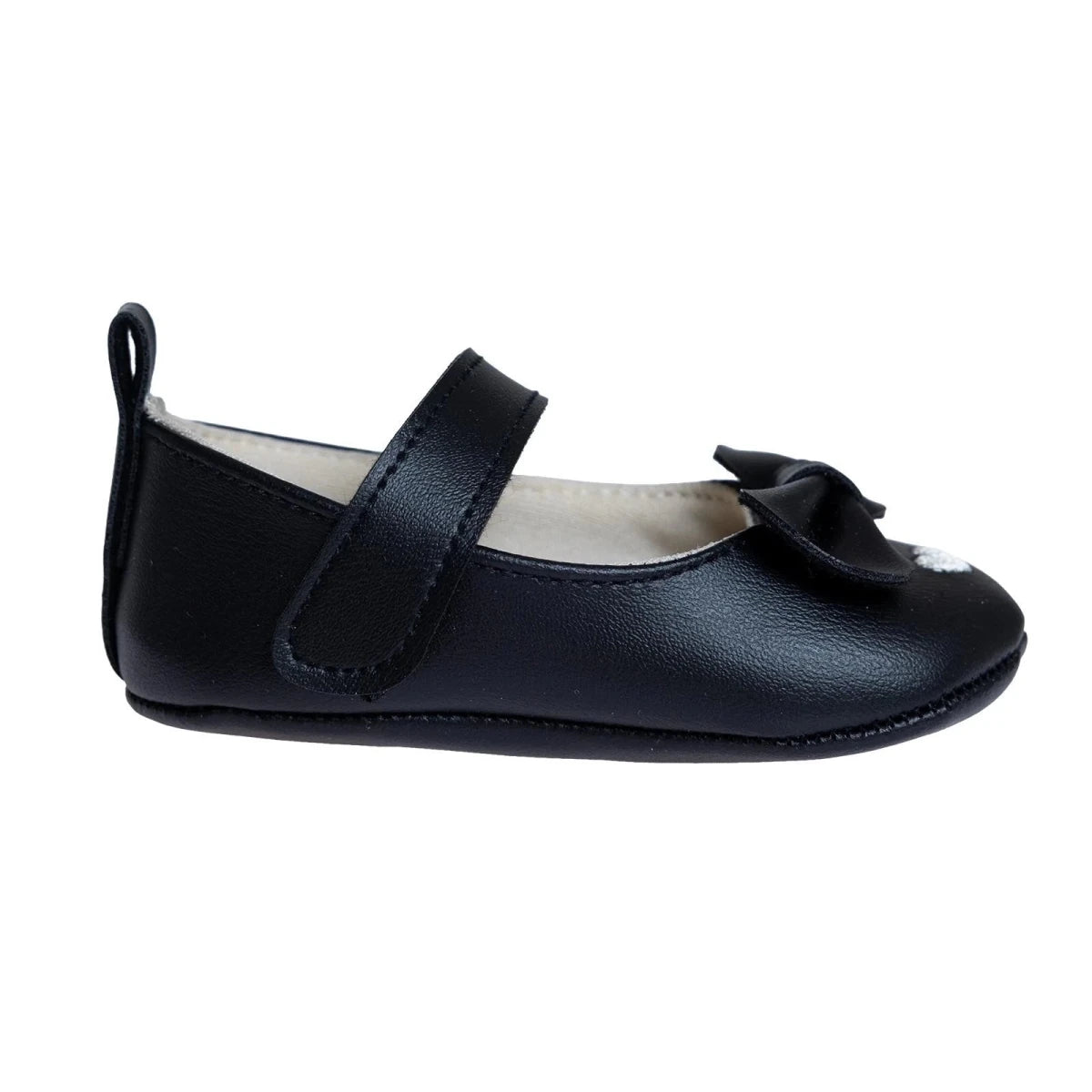 Papulin Touch-Fastening Faux Leather Baby Ballerina Shoes (UK 2 to 3.5) - Black Black - ebebek