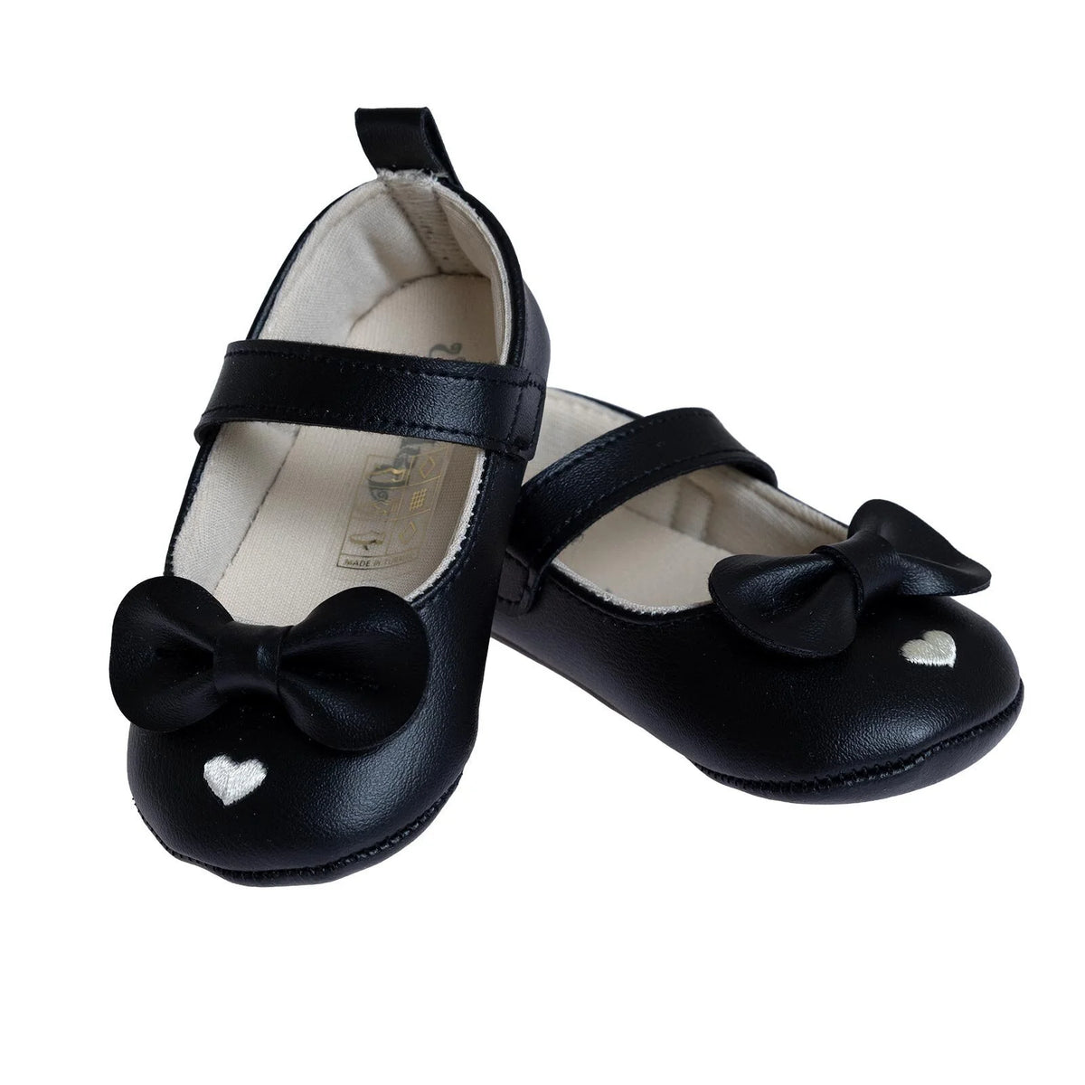 Papulin Touch-Fastening Faux Leather Baby Ballerina Shoes (UK 2 to 3.5) - Black Black - ebebek