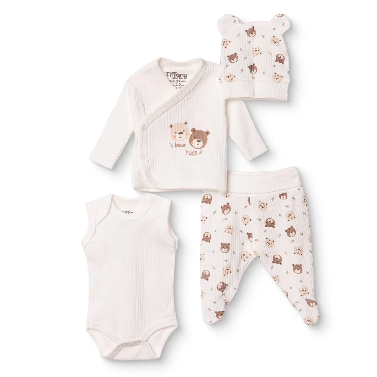 Tiffany 4 Piece Bear Print Premature Baby Hospital Bag Set Ecru - ebebek