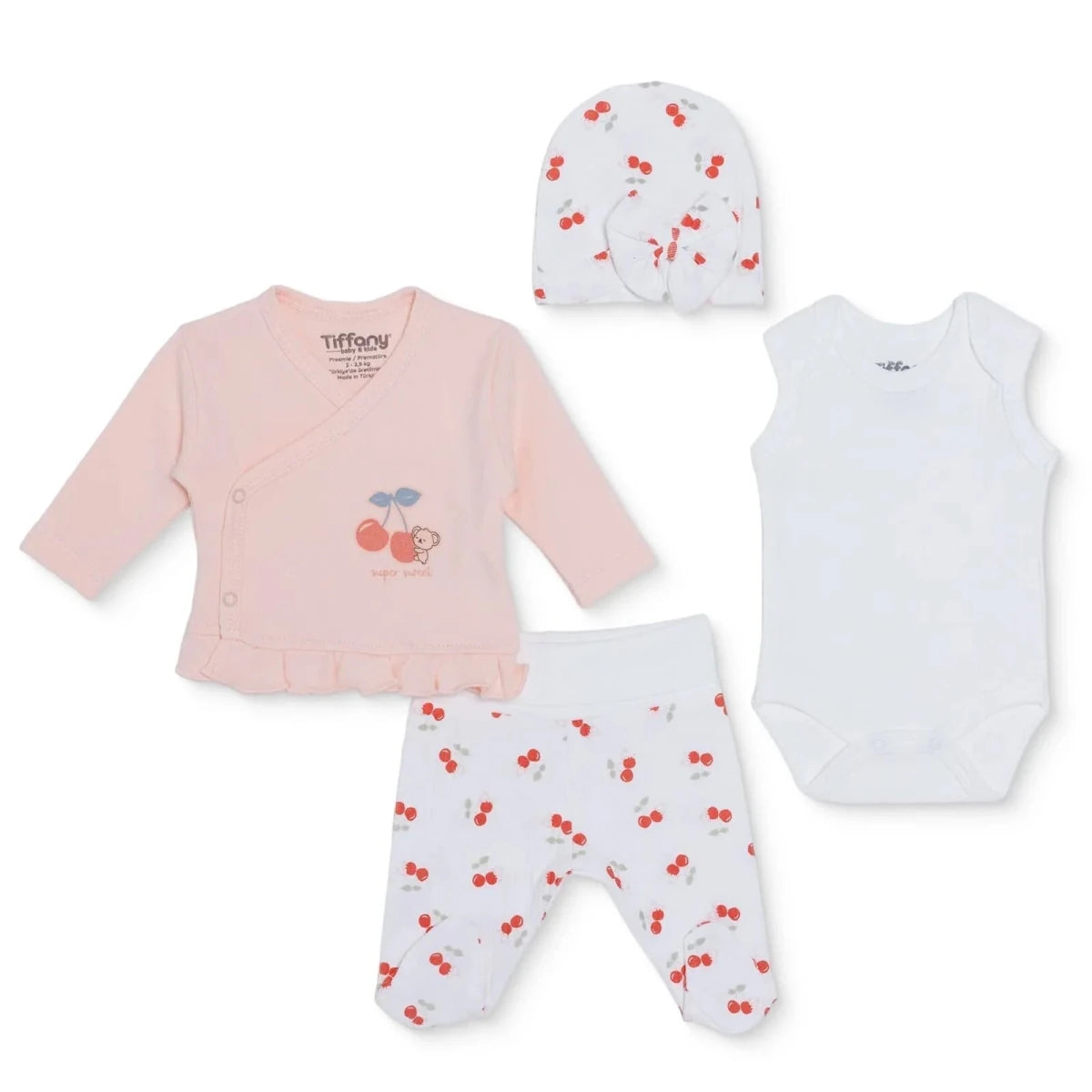 Tiffany 4 Piece Cherry Print Premature Baby Hospital Bag Set Ecru - ebebek