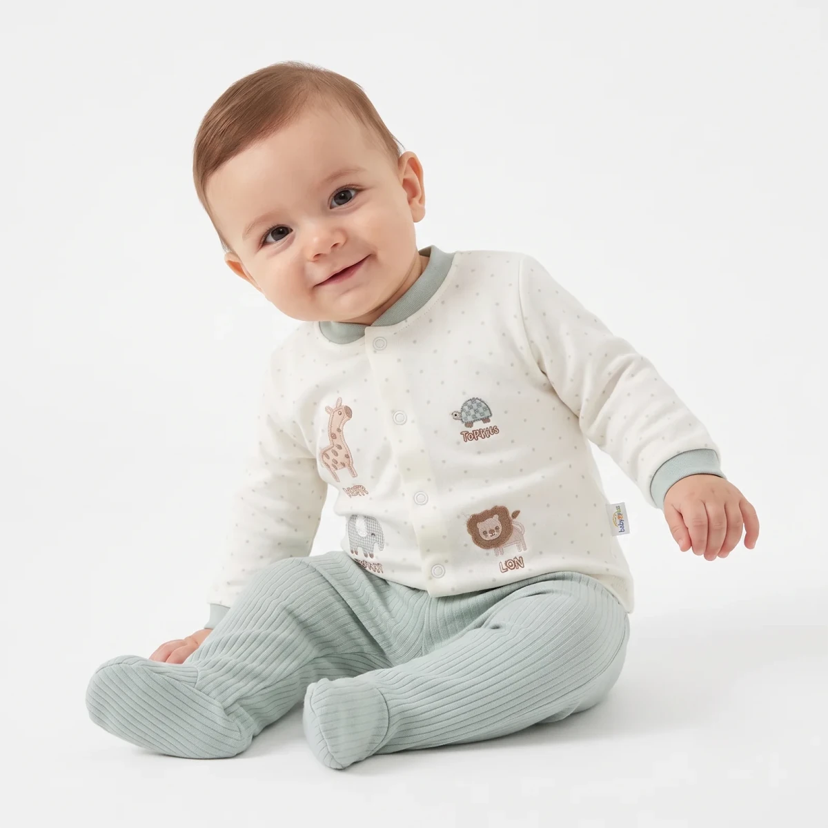 Bebetto Animal Print Baby Cardigan & Footed Leggings (Newborn to 6-9 Months) Multicolour - ebebek