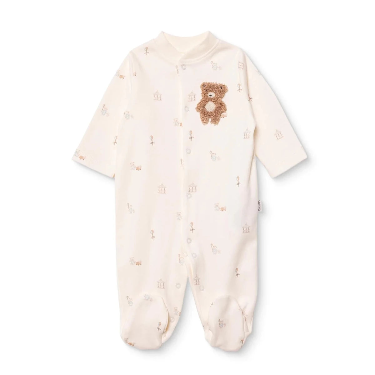 Bebetto Embroidered Animal Print Footed Baby Sleepsuit (Newborn to 6-9 Months) Ecru - ebebek