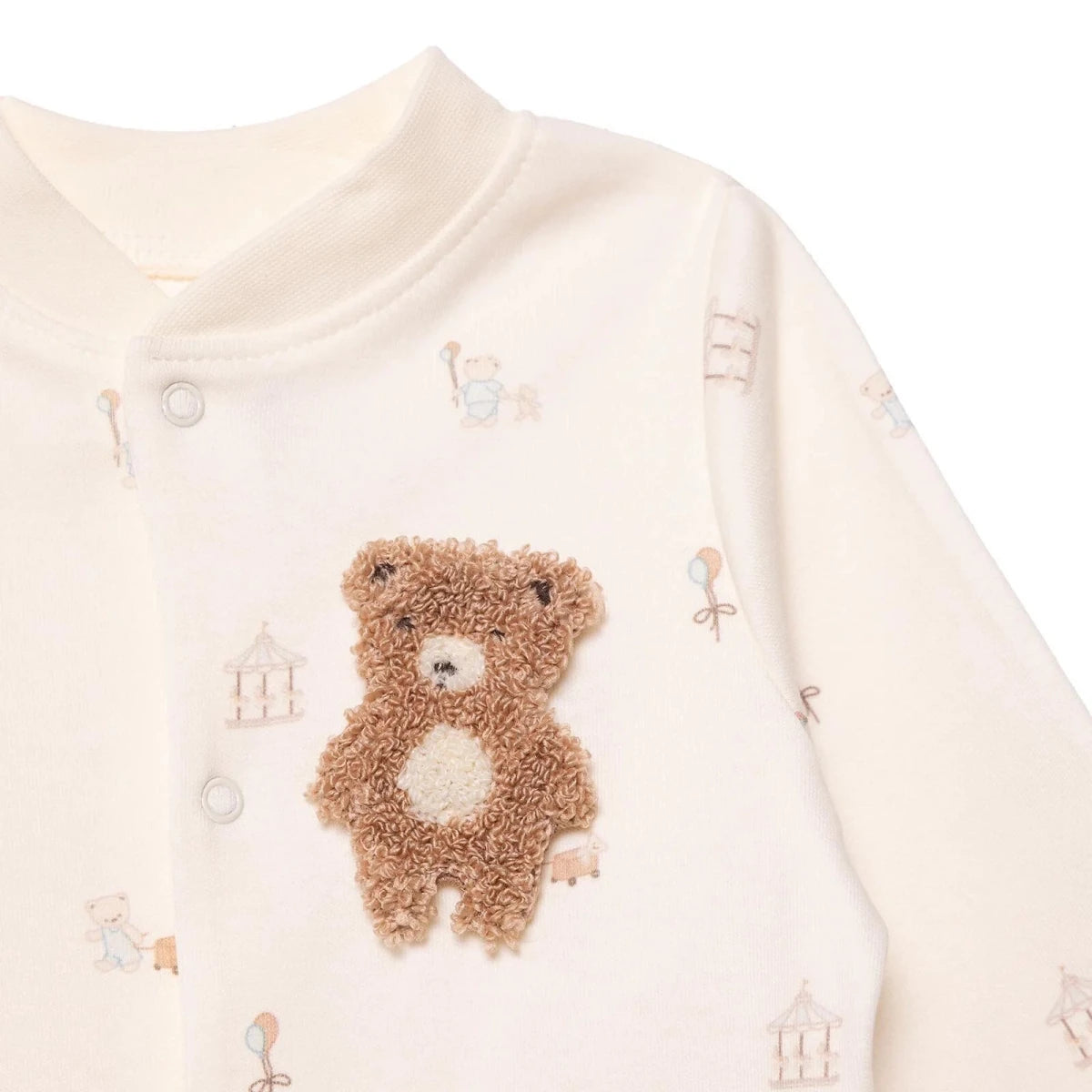 Bebetto Embroidered Animal Print Footed Baby Sleepsuit (Newborn to 6-9 Months) Ecru - ebebek