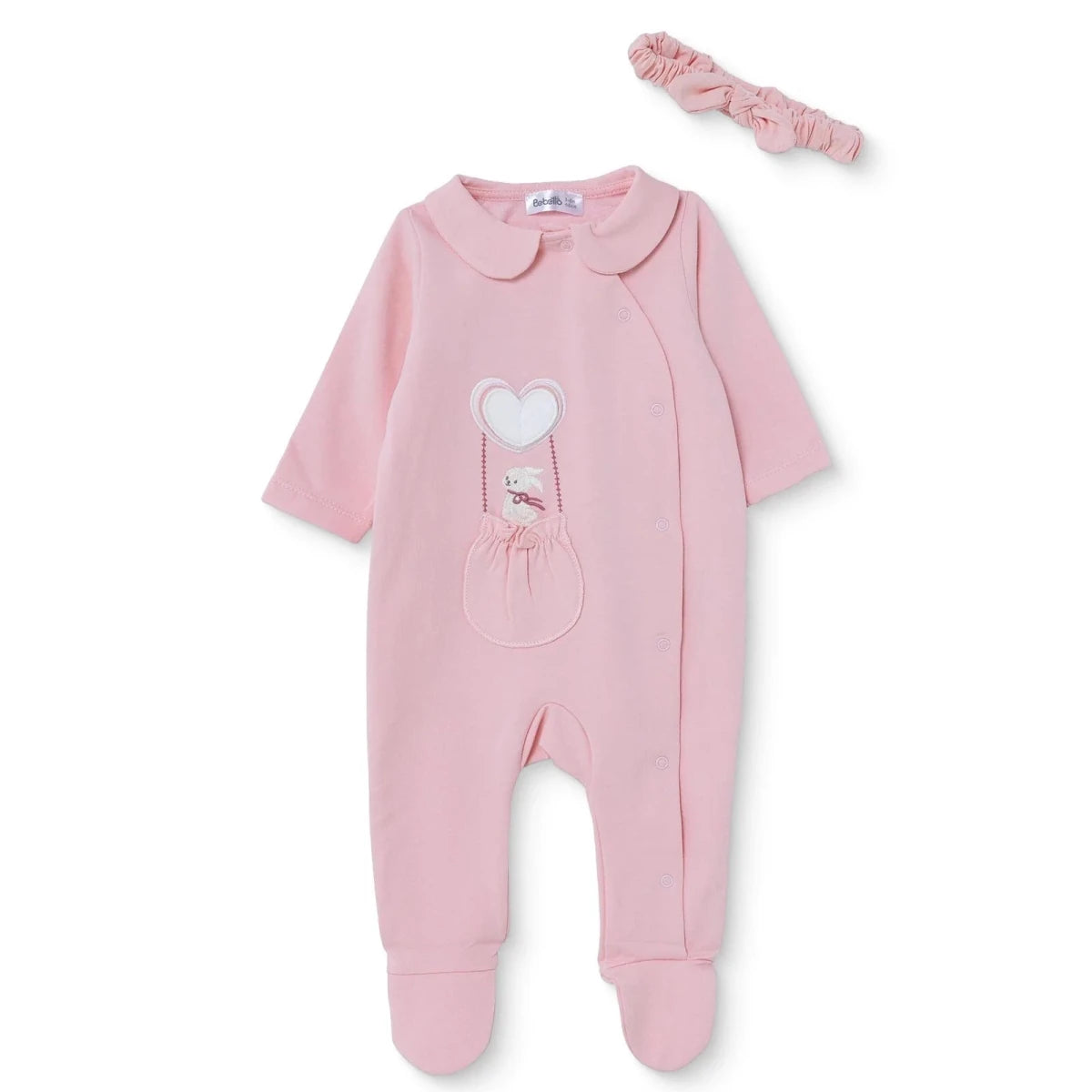 Bebetto Heart Print Long Sleeve Baby Sleepsuit with Feet (Newborn to 6-9 Months) Pink - ebebek