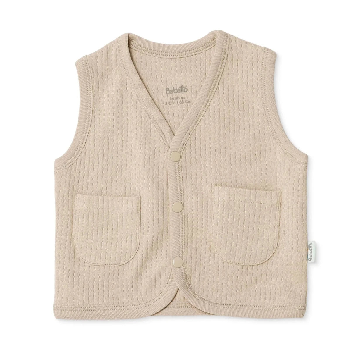 Bebetto Buttoned Pocket V Neck Animal Print Baby Gilet (1-3 Months to 12 Months) Beige - ebebek
