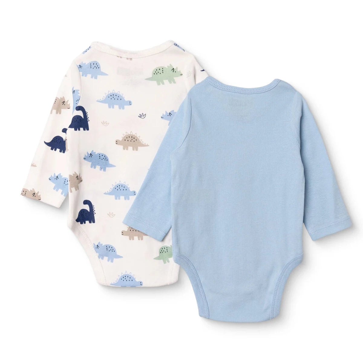 HelloBaby 2 Pack Dinosaur Print Long Sleeve Baby Bodysuits (1-3 Months to 2-3 Years) Light Blue - ebebek