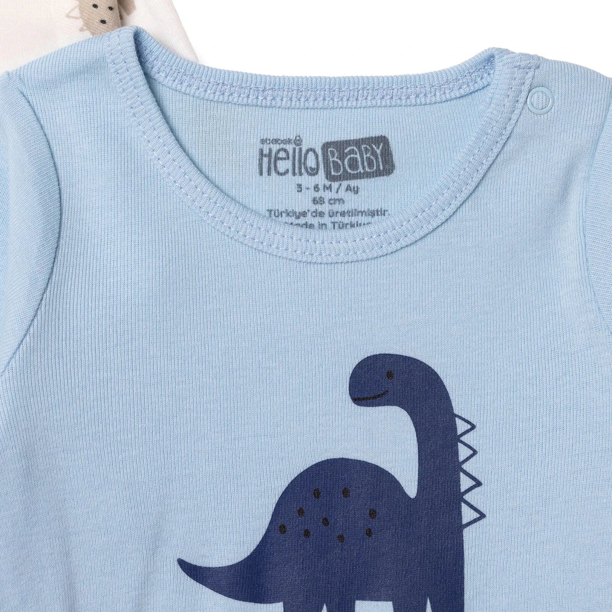 HelloBaby 2 Pack Dinosaur Print Long Sleeve Baby Bodysuits (1-3 Months to 2-3 Years) Light Blue - ebebek
