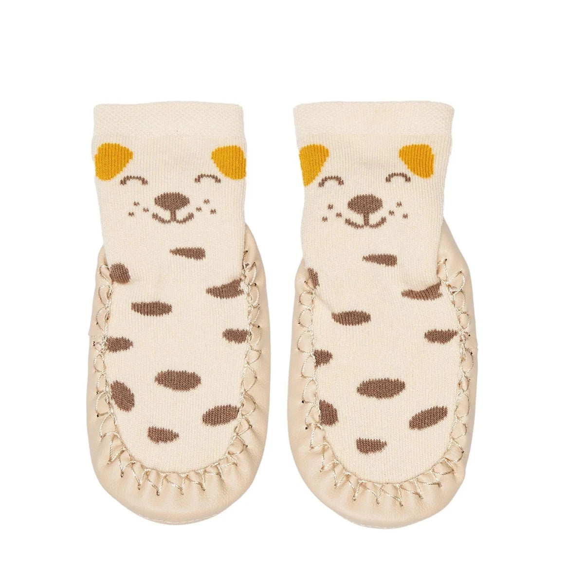 HelloBaby Spotty Dog Print Slipper Baby Socks Ecru - ebebek