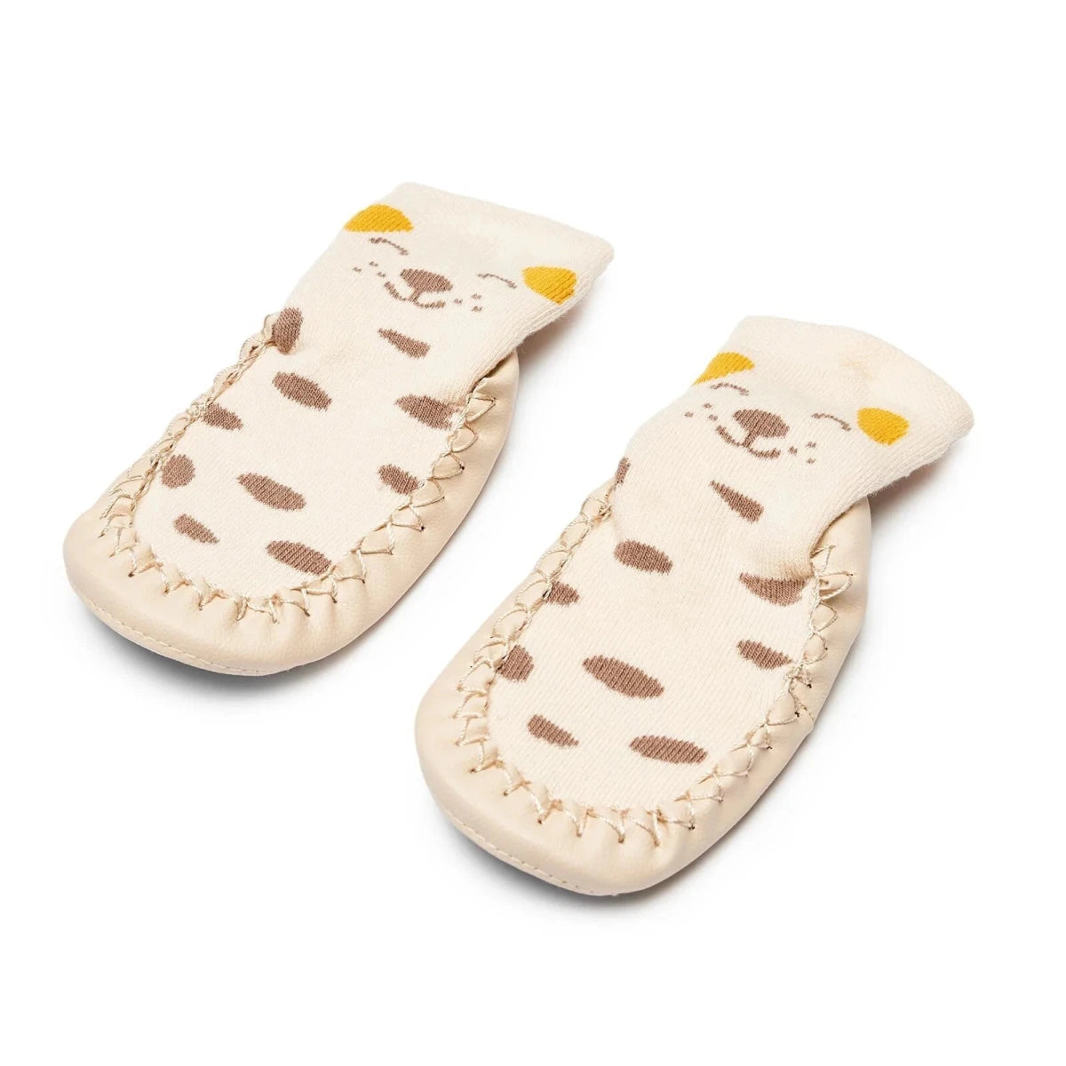 HelloBaby Spotty Dog Print Slipper Baby Socks Ecru - ebebek