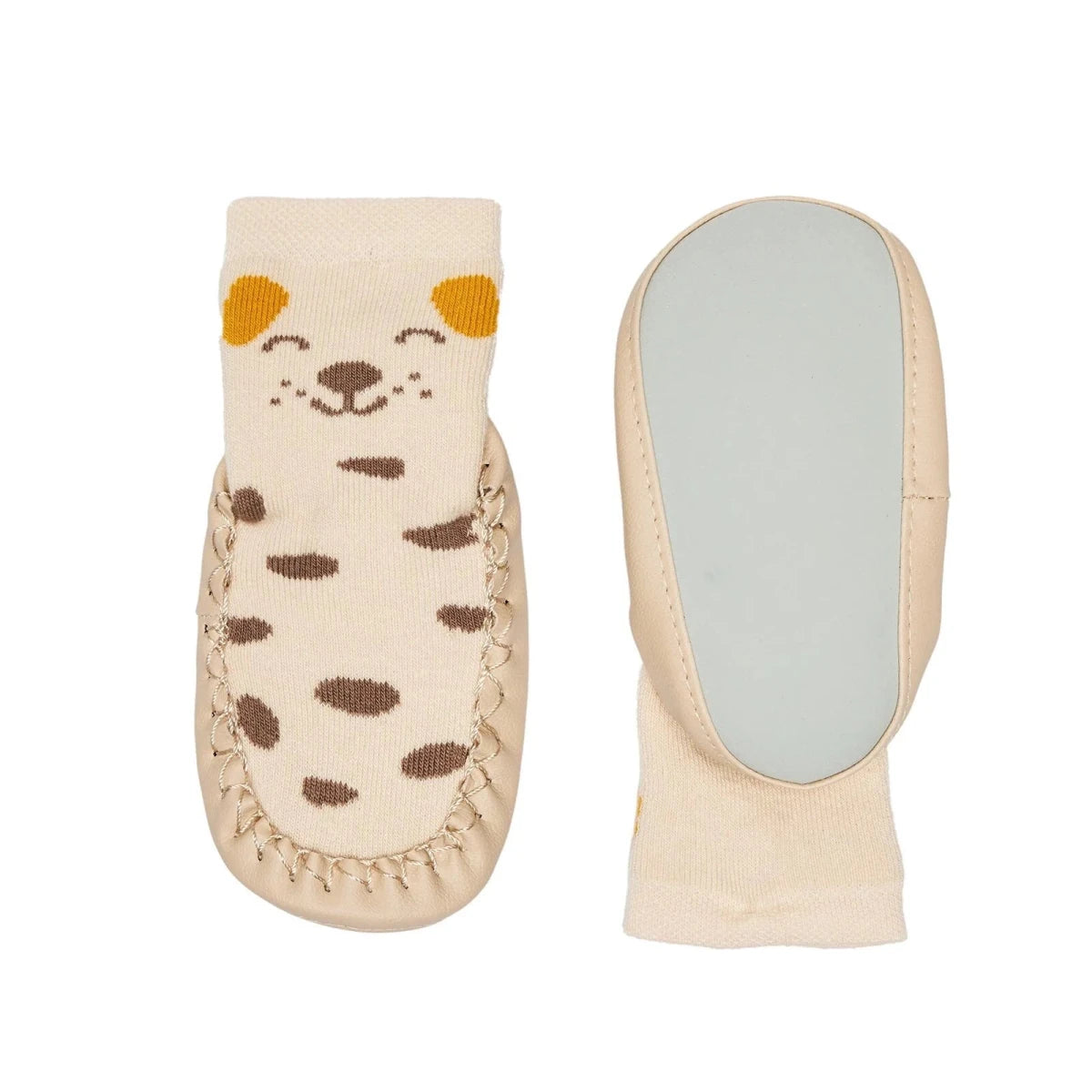 HelloBaby Spotty Dog Print Slipper Baby Socks Ecru - ebebek