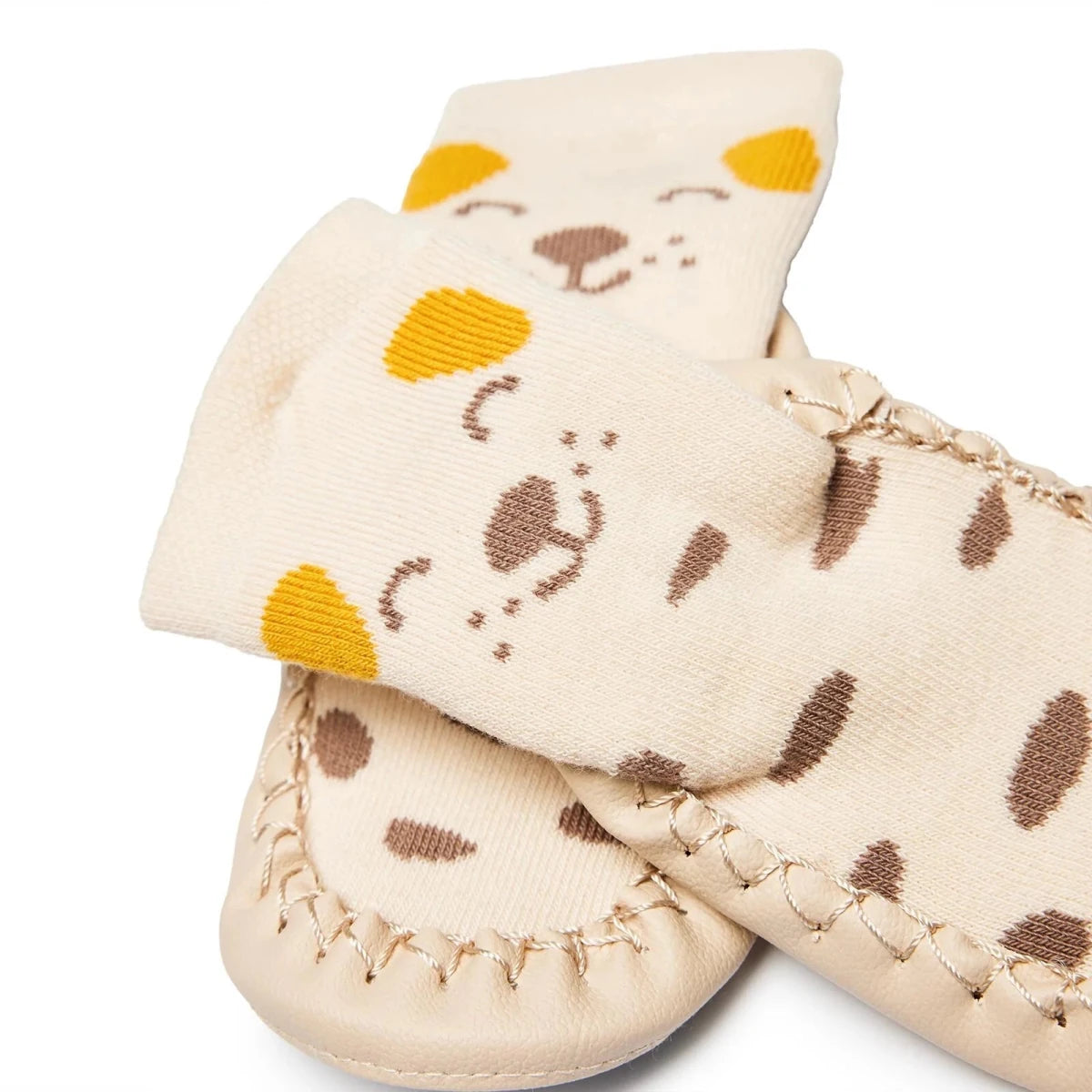 HelloBaby Spotty Dog Print Slipper Baby Socks Ecru - ebebek