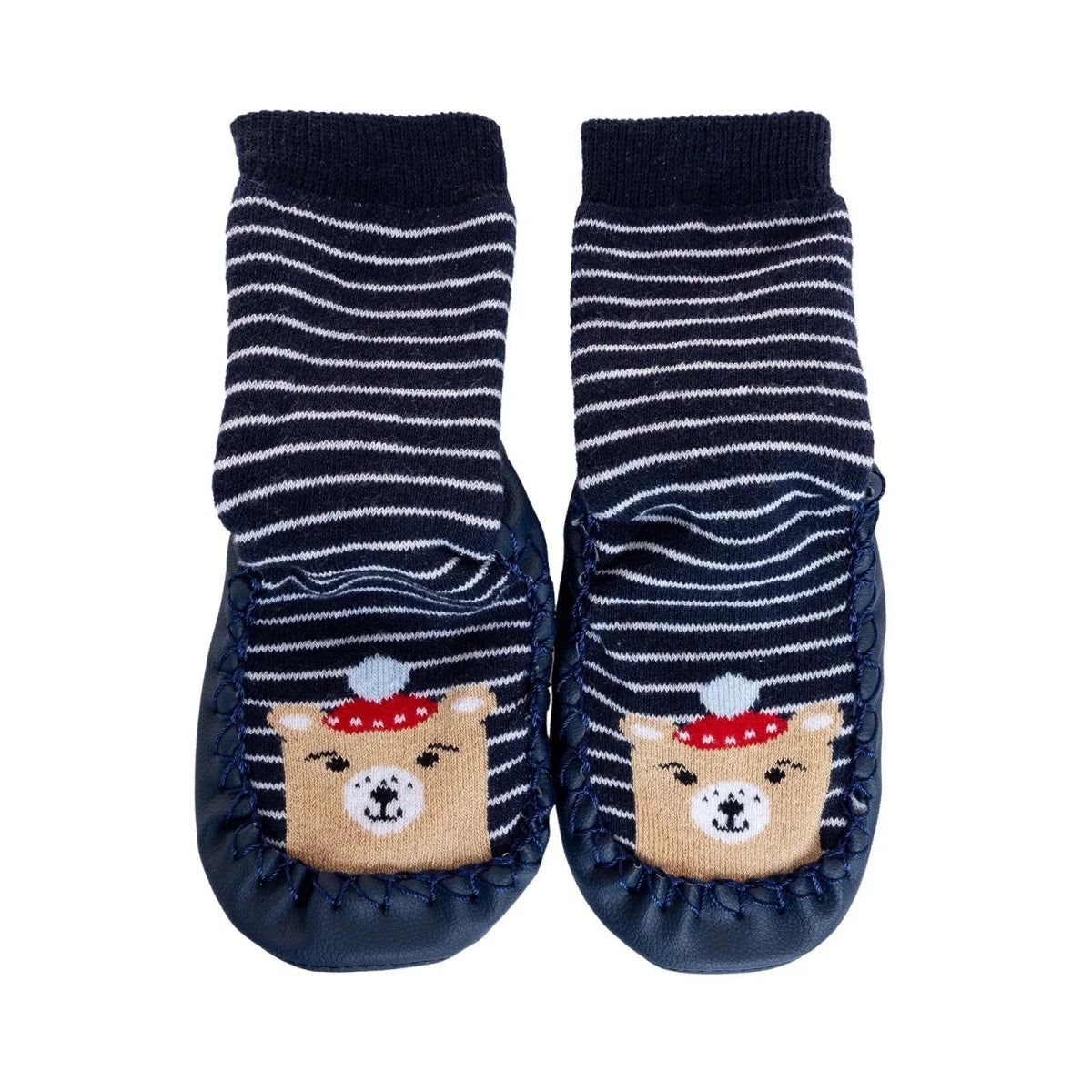 HelloBaby Bear in Hat Print Slipper Baby Socks Navy Blue - ebebek