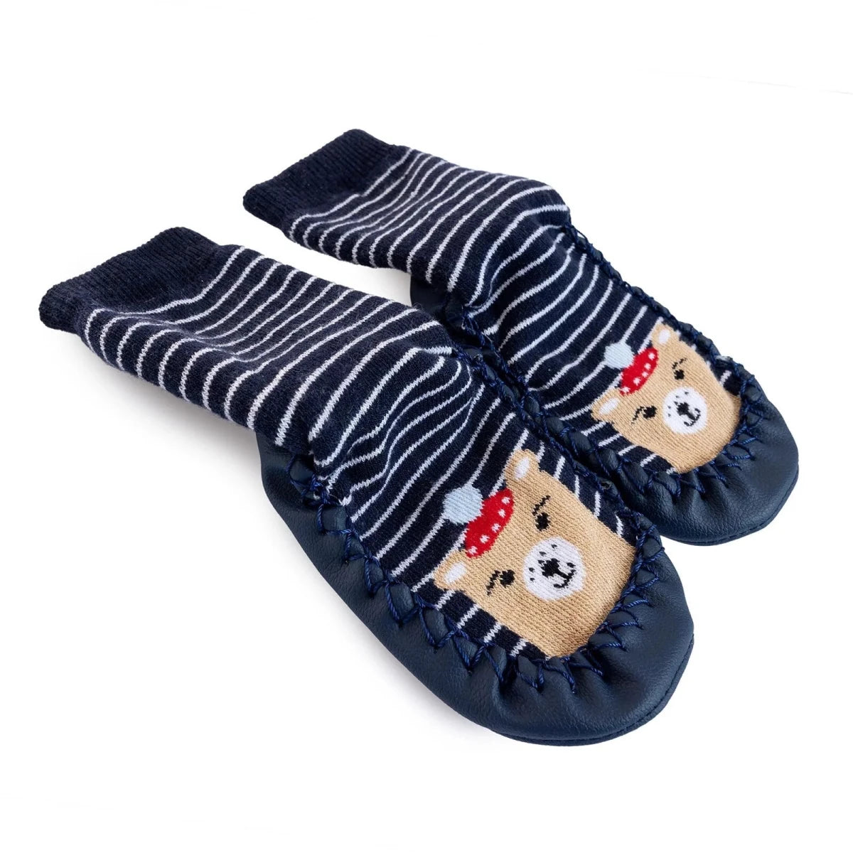 HelloBaby Bear in Hat Print Slipper Baby Socks Navy Blue - ebebek
