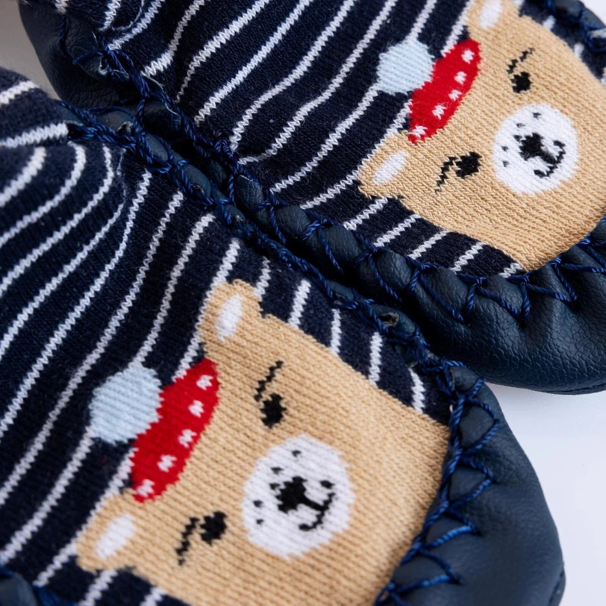 HelloBaby Bear in Hat Print Slipper Baby Socks Navy Blue - ebebek