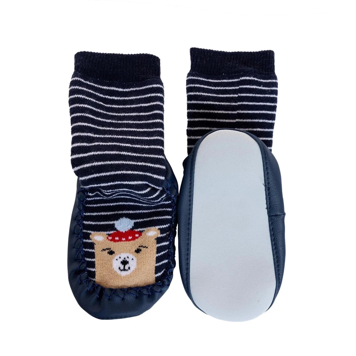 HelloBaby Bear in Hat Print Slipper Baby Socks Navy Blue - ebebek