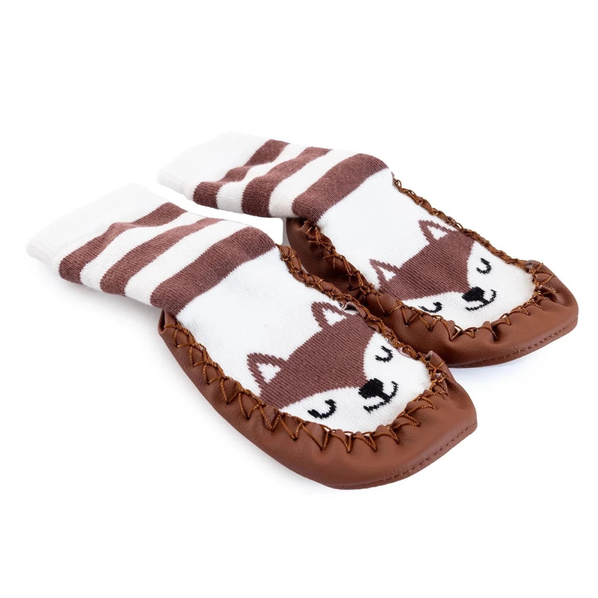 HelloBaby Wolf Print Slipper Baby Socks Brown - ebebek