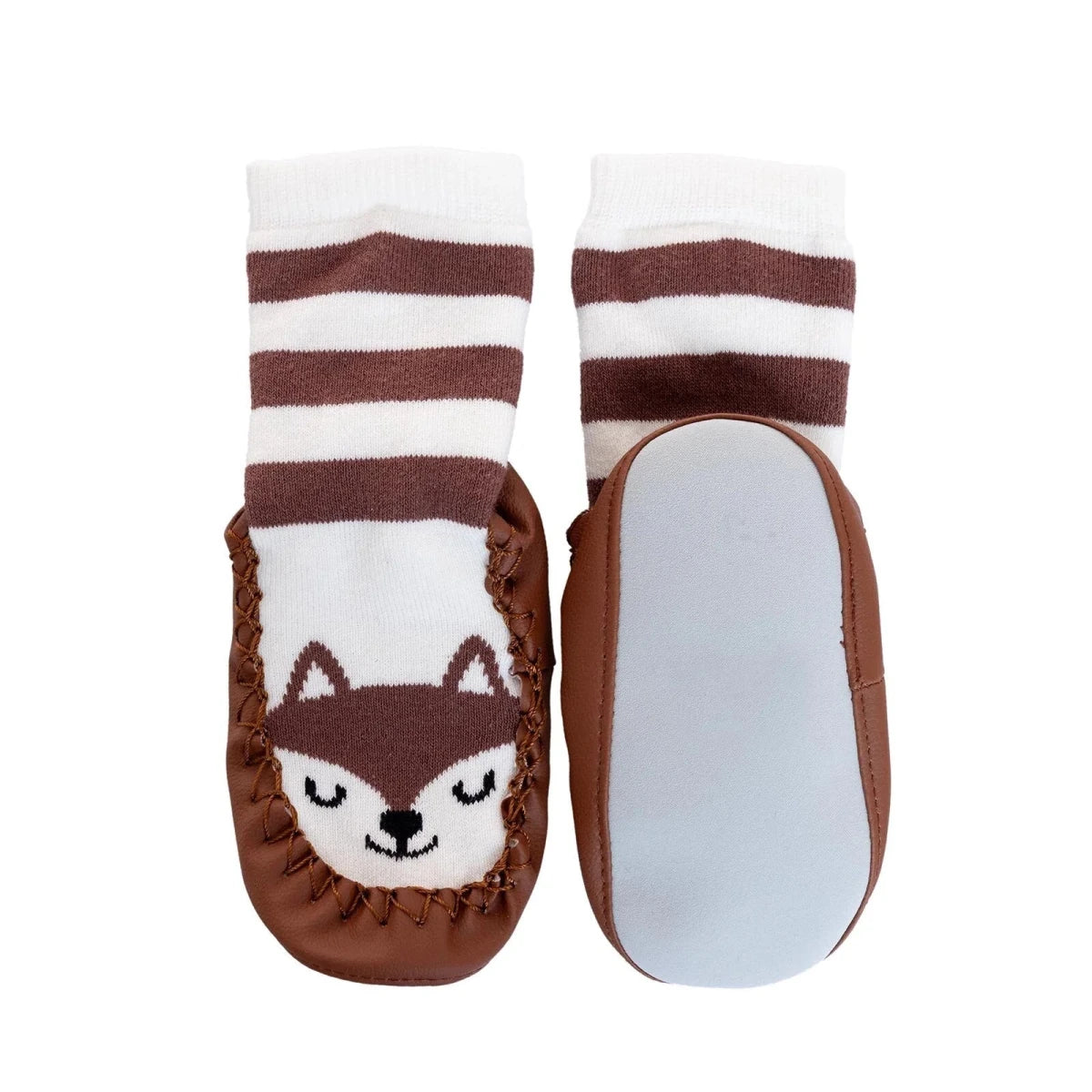 HelloBaby Wolf Print Slipper Baby Socks Brown - ebebek