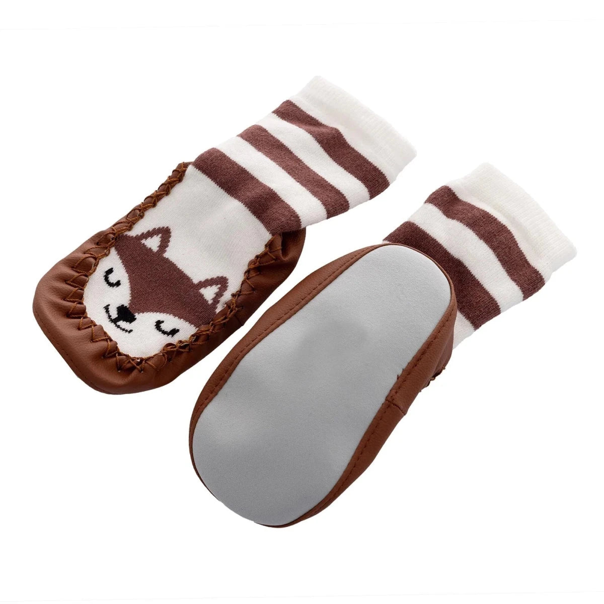 HelloBaby Wolf Print Slipper Baby Socks Brown - ebebek