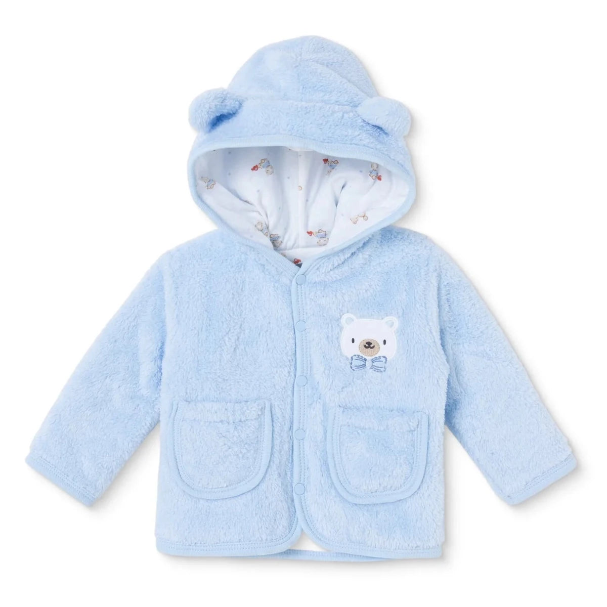 HelloBaby Hooded Animal Print Baby Cardigan (1-3 Months to 12 Months) Blue - ebebek