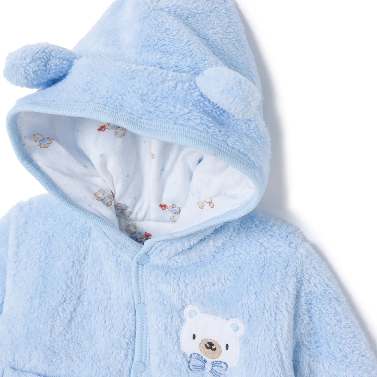 HelloBaby Hooded Animal Print Baby Cardigan (1-3 Months to 12 Months) Blue - ebebek