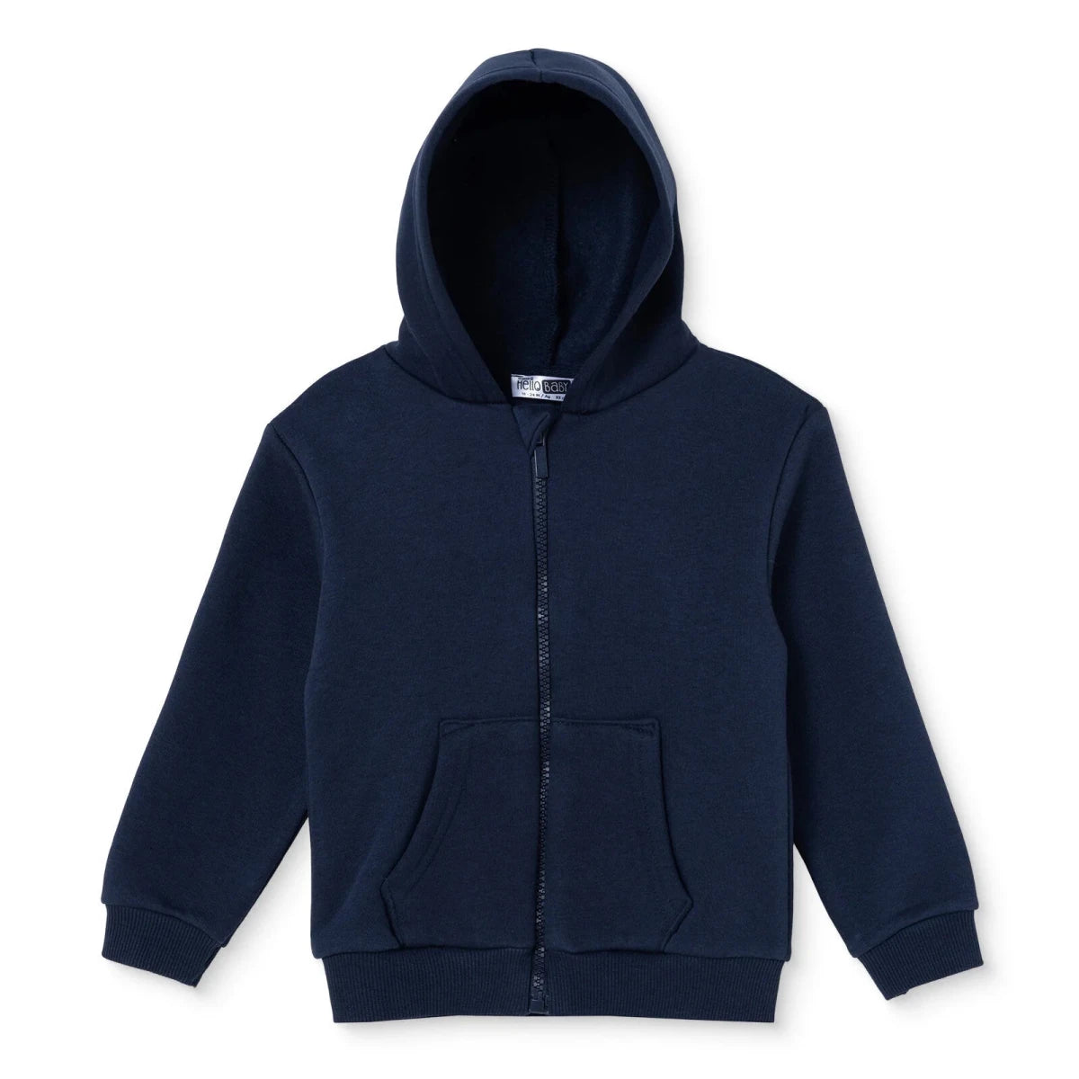 HelloBaby Brushed Back Zip-Through Baby Hoodie with Pockets (6-9 Months to 2-3 Years) Navy Blue - ebebek