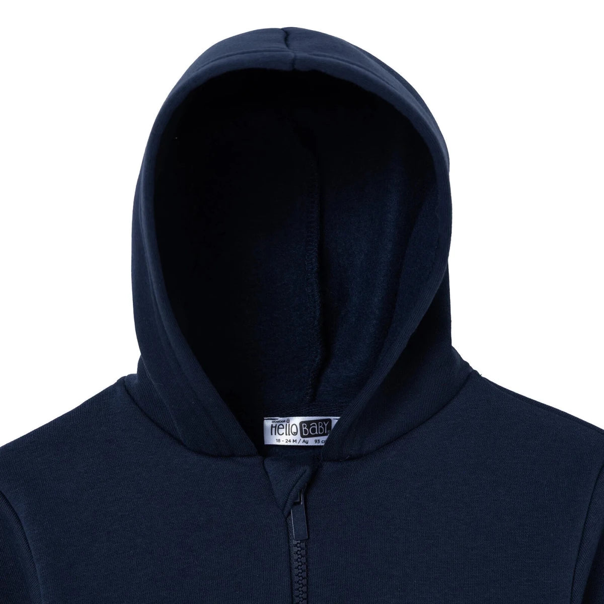 HelloBaby Brushed Back Zip-Through Baby Hoodie with Pockets (6-9 Months to 2-3 Years) Navy Blue - ebebek