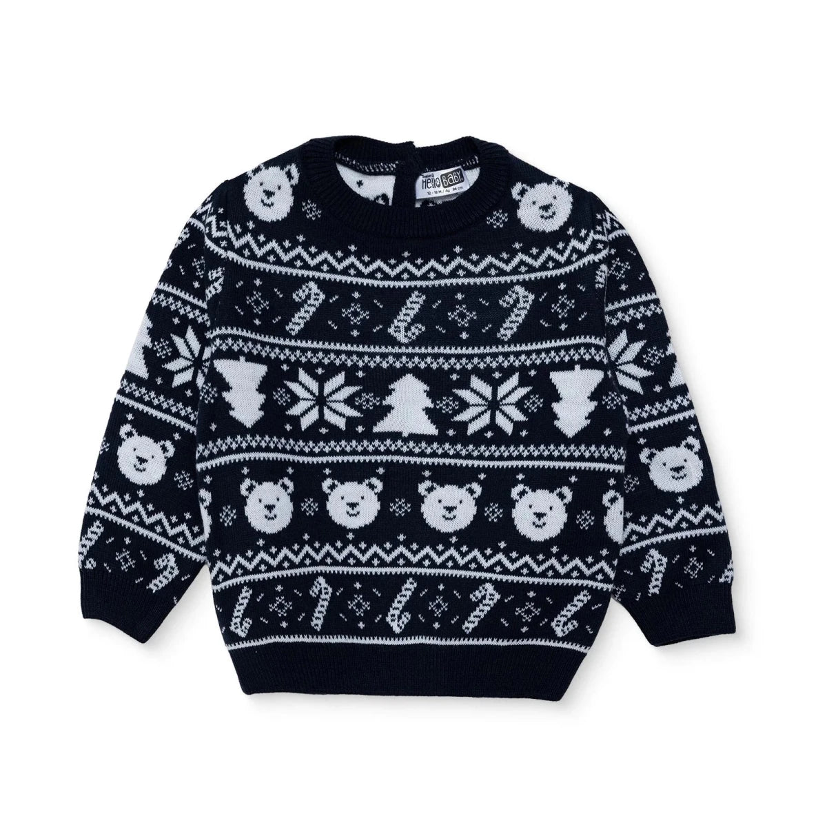 HelloBaby Christmas Motif Buttoned Knitted Baby Jumper (9-12 Months to 3-4 Years) - Navy Blue Navy Blue - ebebek