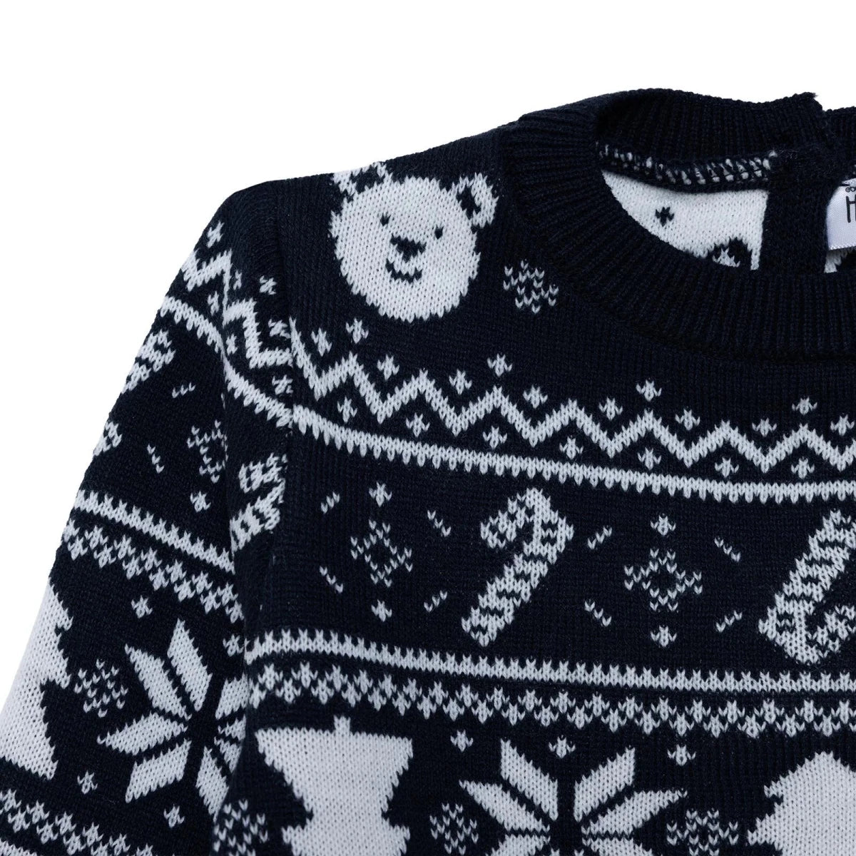 HelloBaby Christmas Motif Buttoned Knitted Baby Jumper (9-12 Months to 3-4 Years) - Navy Blue Navy Blue - ebebek