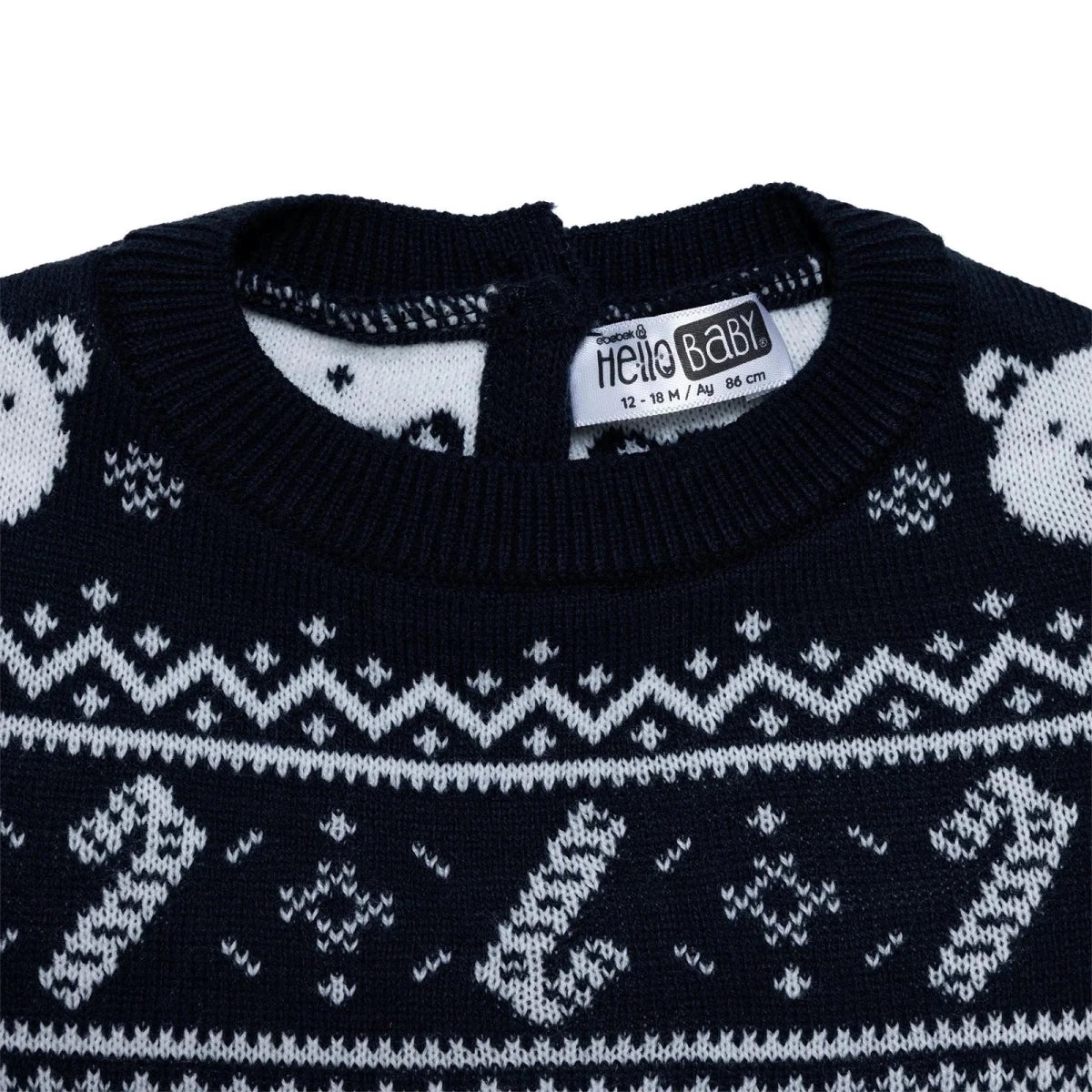 HelloBaby Christmas Motif Buttoned Knitted Baby Jumper (9-12 Months to 3-4 Years) - Navy Blue Navy Blue - ebebek