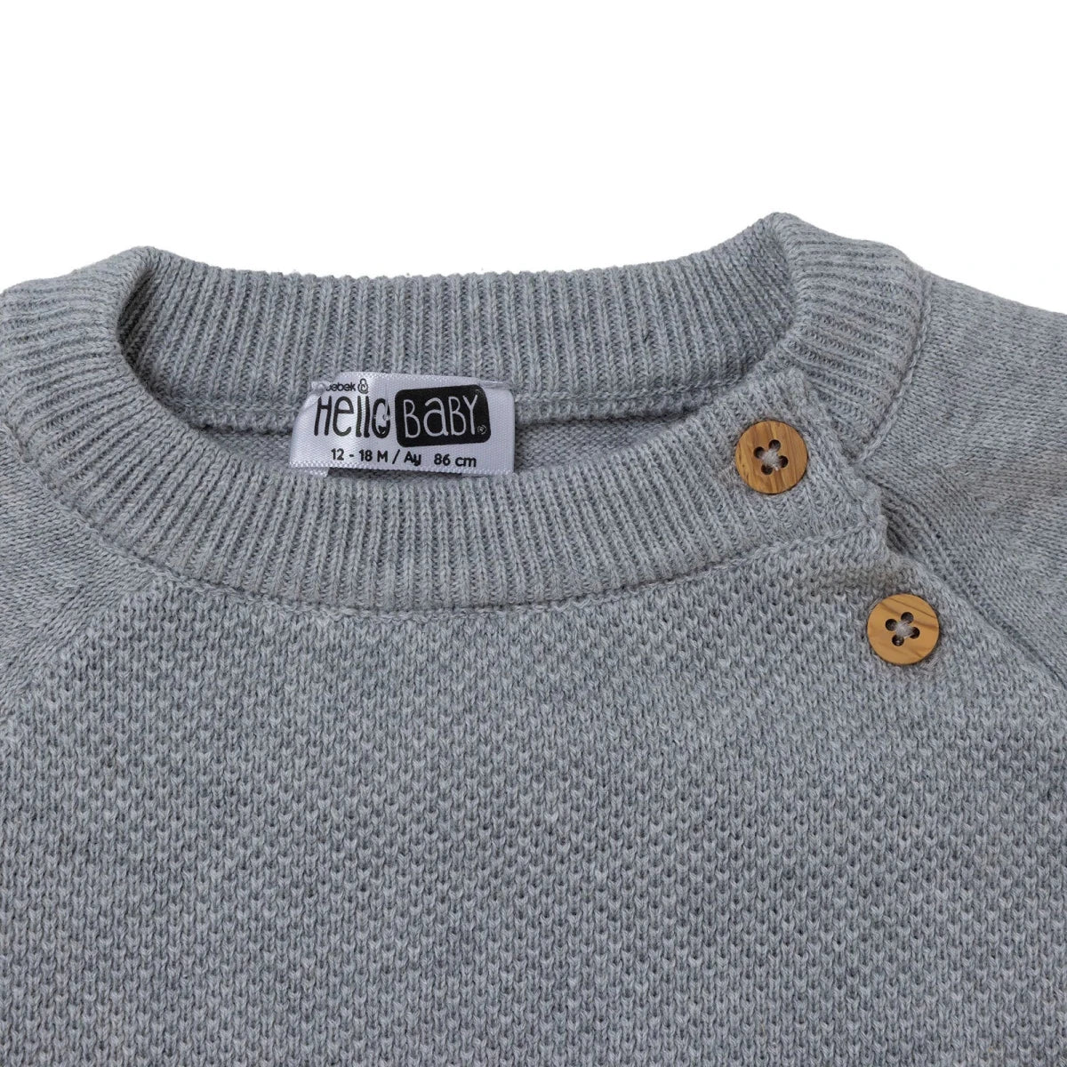 HelloBaby Buttoned Cotton Knitted Baby Jumper (6-9 Months to 3-4 Years) Grey Melange - ebebek