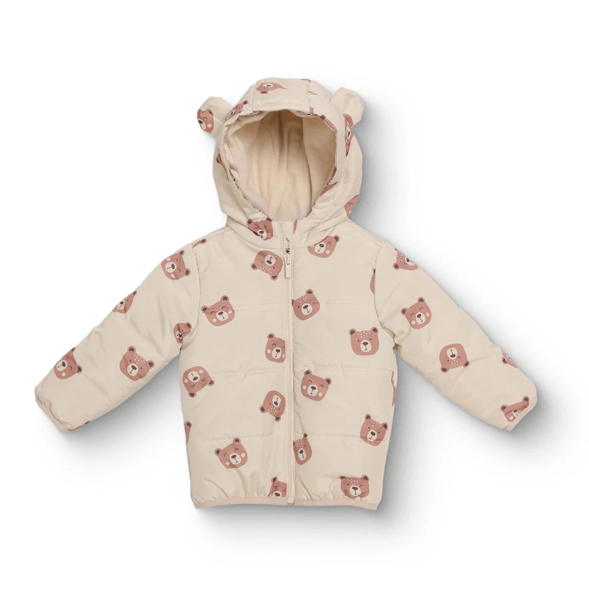 HelloBaby Bear Print Hooded Baby Coat (9-12 Months to 4-5 Years) Ecru Printed - ebebek