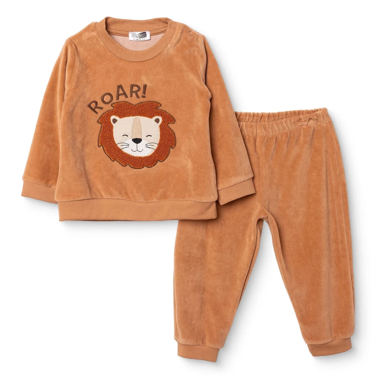 HelloBaby Animal Print Snap Fastening Velour Baby Pyjama Set (3-6 Months to 3-4 Years) Beige - ebebek