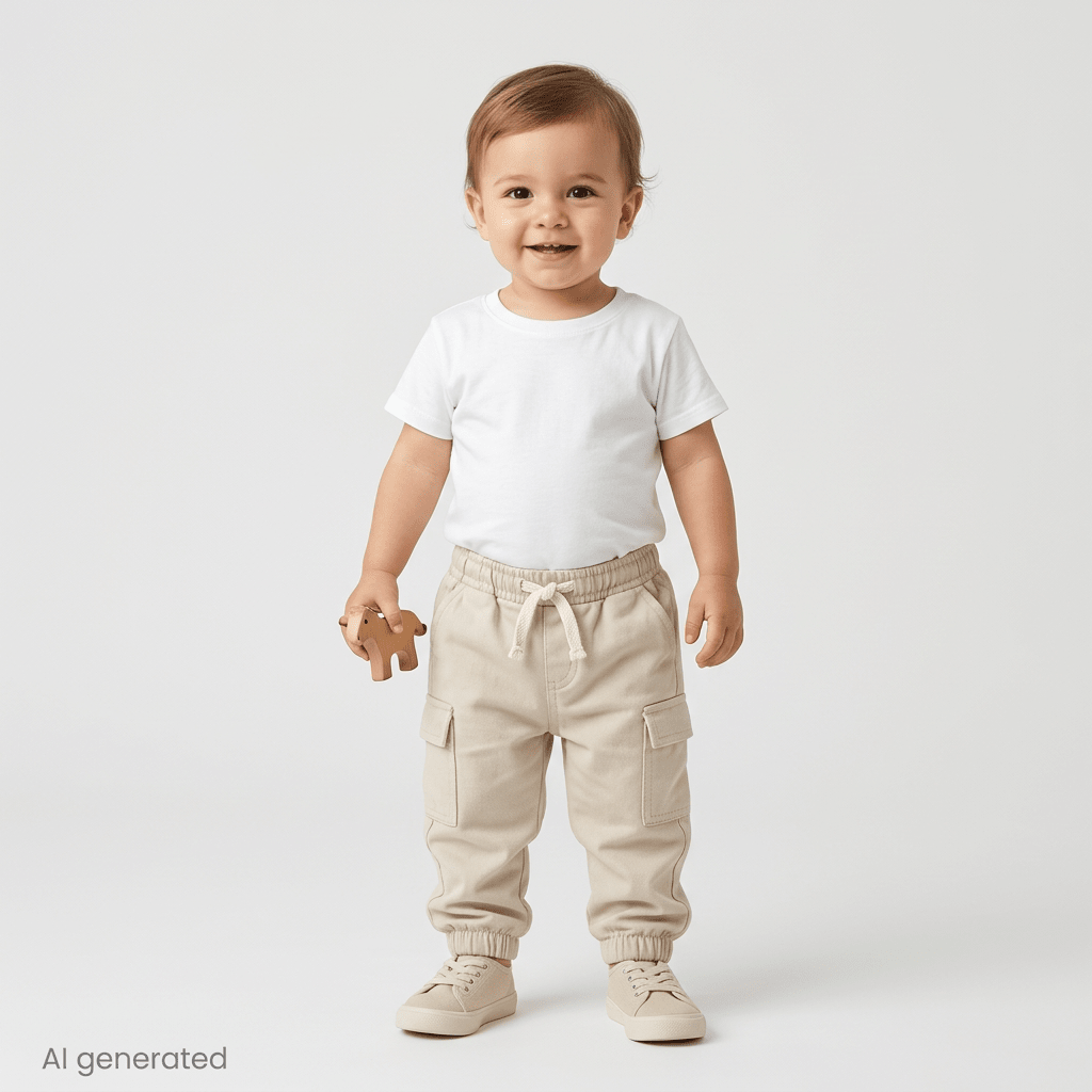 HelloBaby Drawstring Gabardine Baby Trousers (6-9 Months to 4-5 Years) Ecru - ebebek