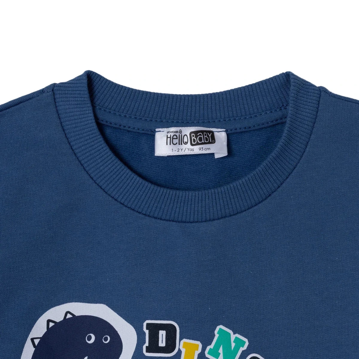 HelloBaby Dinosaur Print Brushed Loopback Baby Sweatshirt (3-6 Months to 4-5 Years) Indigo - ebebek