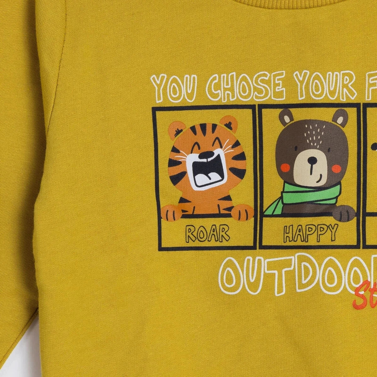HelloBaby "You Chose Your Friends Outdoor" Slogan Brushed Loopback Baby Sweatshirt (3-6 Months to 4-5 Years) Mustard - ebebek