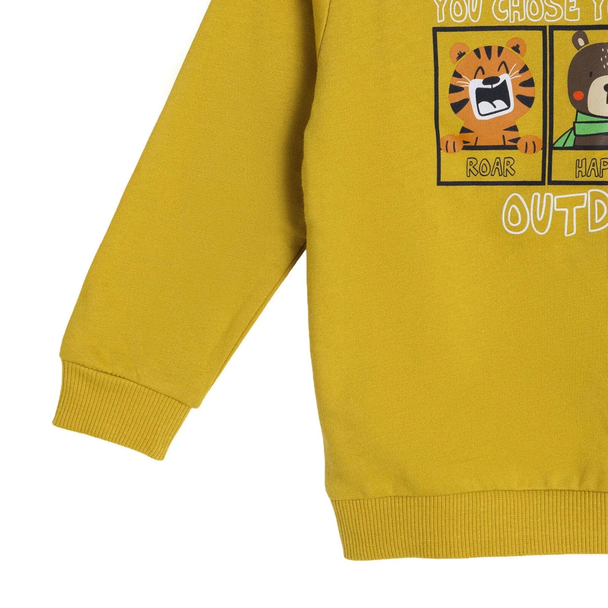 HelloBaby "You Chose Your Friends Outdoor" Slogan Brushed Loopback Baby Sweatshirt (3-6 Months to 4-5 Years) Mustard - ebebek