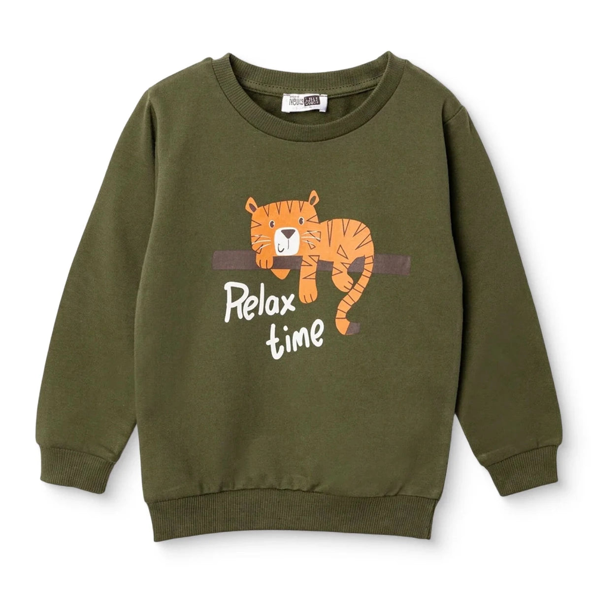 HelloBaby Tiger Print Brushed Loopback Baby Sweatshirt (3-6 Months to 4-5 Years) Khaki - ebebek