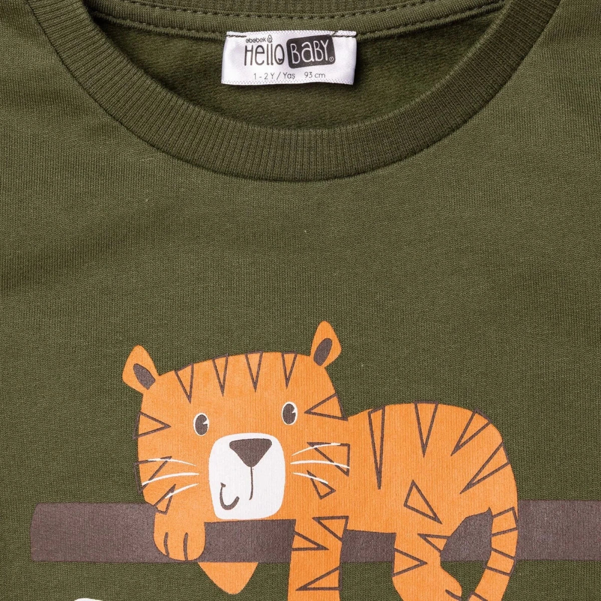 HelloBaby Tiger Print Brushed Loopback Baby Sweatshirt (3-6 Months to 4-5 Years) Khaki - ebebek