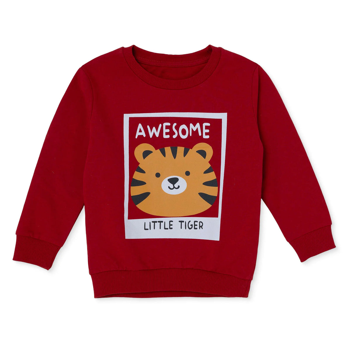 HelloBaby Tiger Print Brushed Baby Sweatshirt (3-6 Months to 2-3 Years) - Red Red - ebebek