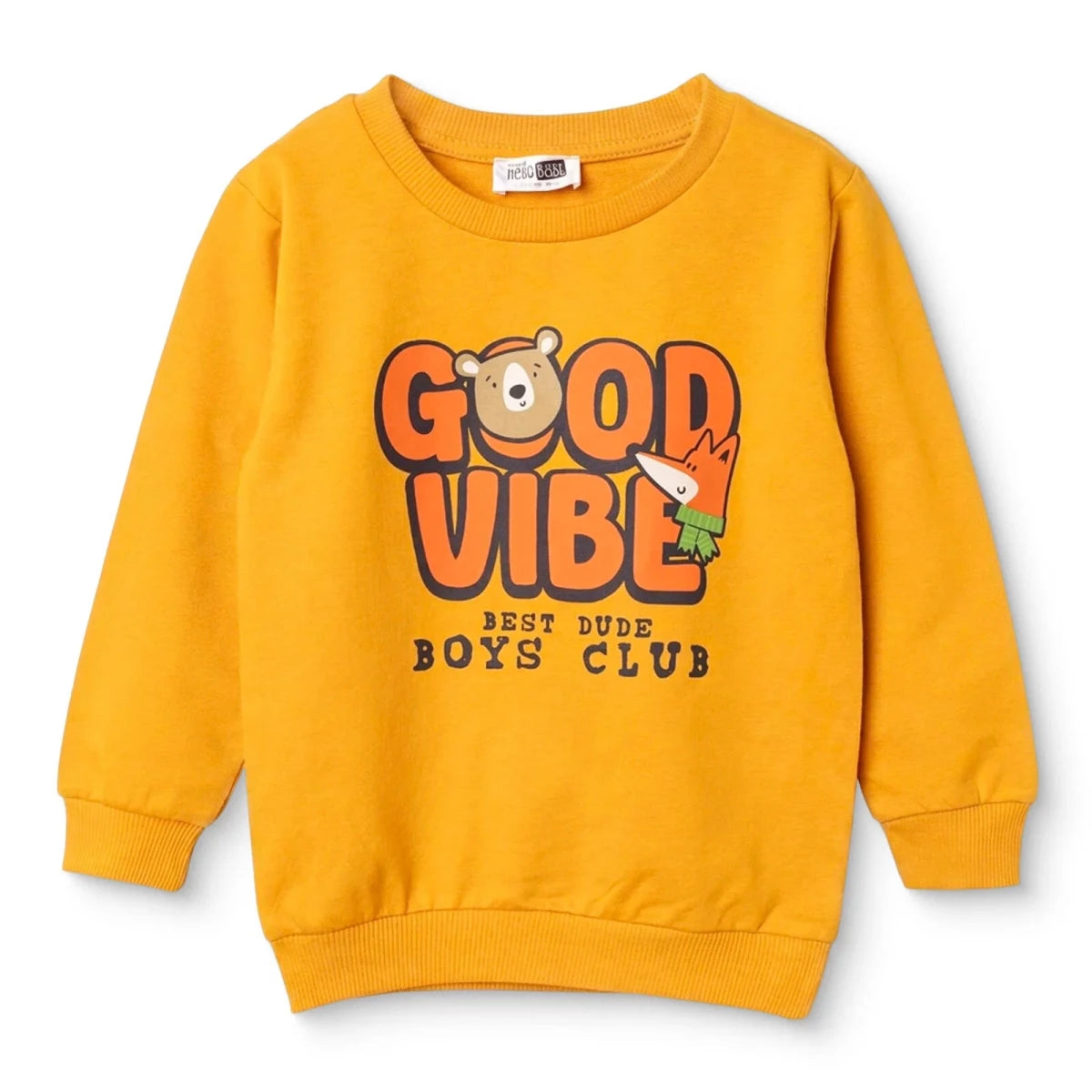 HelloBaby "Good Vibe" Slogan Brushed Loopback Baby Sweatshirt (3-6 Months to 4-5 Years) Yellow - ebebek